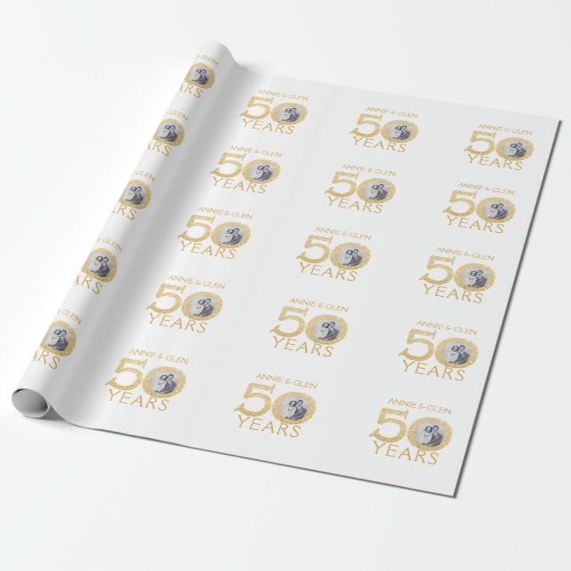 50th Golden Wedding Anniversary Photo Keepsake But Wrapping Paper (Unrolled)
