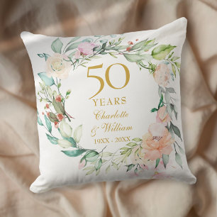50th Golden Wedding Anniversary Photo Roses Floral Cushion