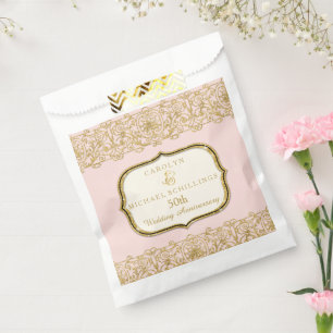 50th Golden Wedding Anniversary Pink Celebration Favour Bags