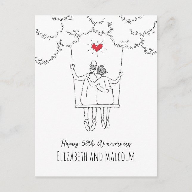 50th Golden Wedding Anniversary Red Heart Swing Postcard (Front)