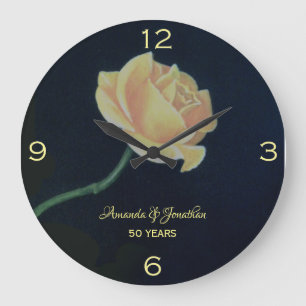 50th Golden Wedding Anniversary Rose Large Clock