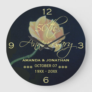 50th Golden Wedding Anniversary Rose Large Clock