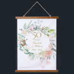 50th Golden Wedding Anniversary Roses Floral Hanging Tapestry<br><div class="desc">Featuring a delicate watercolor floral garland,  this chic botanical 50th wedding anniversary keepsake can be personalised with your special golden anniversary details set in elegant typography. Designed by Thisisnotme©</div>