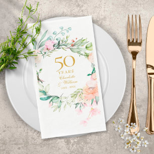 50th Golden Wedding Anniversary Roses Floral Napkin