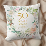 50th Golden Wedding Anniversary Roses Garland  Cushion<br><div class="desc">Featuring a delicate watercolour floral garland,  this chic botanical 50th wedding anniversary keepsake pillow can be personalised with your special anniversary information in elegant gold text. Designed by Thisisnotme©</div>