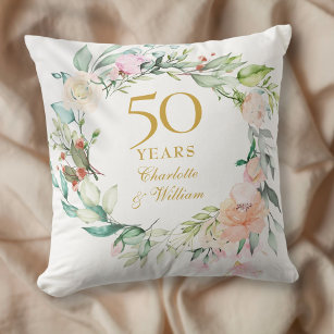 50th Golden Wedding Anniversary Roses Garland  Cushion
