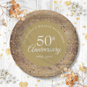 50th Golden Wedding Anniversary Rustic Confetti Paper Plate