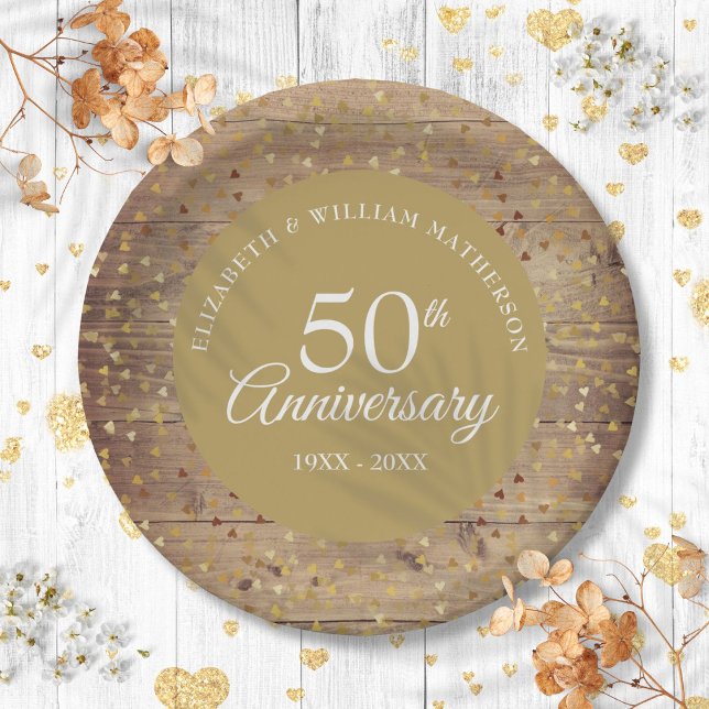 50th Golden Wedding Anniversary Rustic Confetti Paper Plate (50th Golden Wedding Anniversary Rustic Confetti Paper Plates)