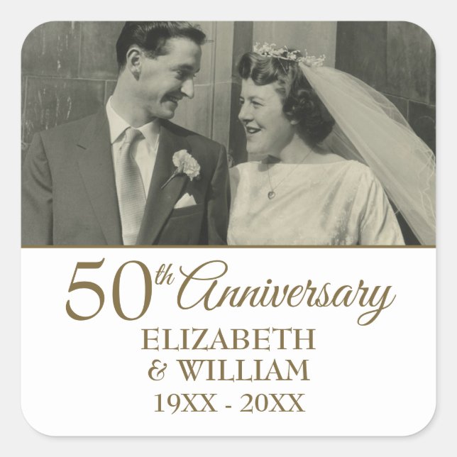 50th Golden Wedding Anniversary Simple Photo Square Sticker (Front)