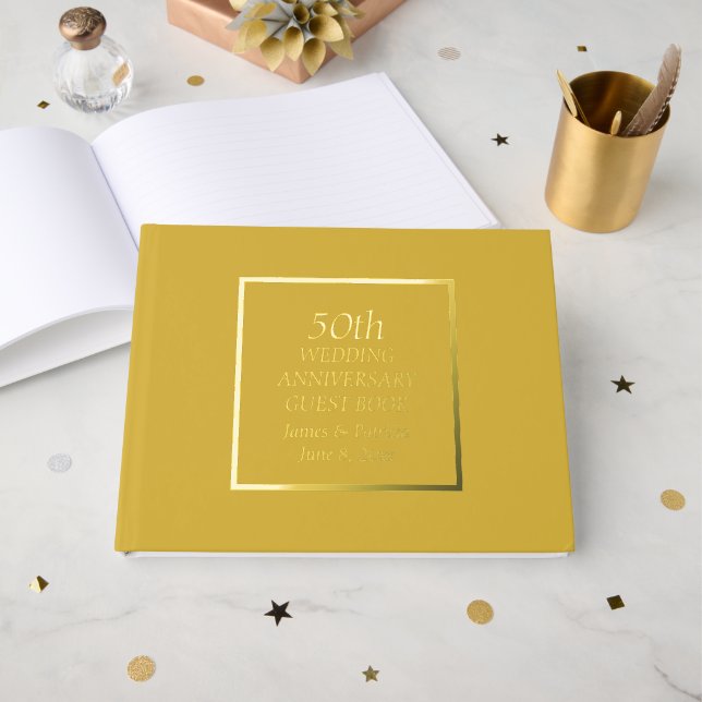 50th Golden Wedding Anniversary Simple Stylised Guest Book (Front Open)
