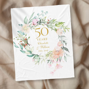 50th Golden Wedding Anniversary Watercolor Floral Fleece Blanket