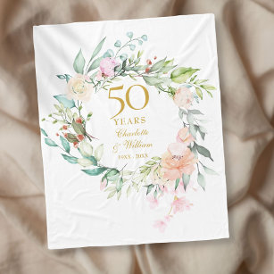 50th Golden Wedding Anniversary Watercolor Floral Fleece Blanket