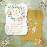 50th Golden Wedding Anniversary Watercolor Floral Invitation<br><div class="desc">Featuring a chic watercolor floral garland,  this elegant botanical 50th wedding anniversary invitation can be personalised with your special anniversary information in beautiful gold script typography. The reverse features a matching floral garland framing your anniversary dates in elegant gold text on a golden background. Designed by Thisisnotme©</div>