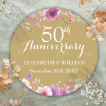 50th Golden Wedding Anniversary Watercolor Roses Classic Round Sticker<br><div class="desc">Featuring delicate watercolor roses above and below your personalised special fifty years golden anniversary information in chic lettering. Designed by Thisisnotme©</div>