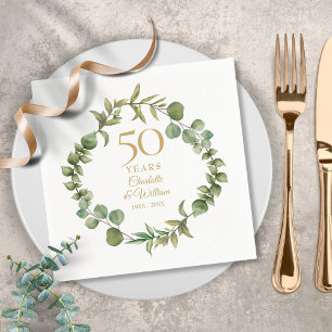 50th Golden Wedding Anniversary Woodland Greenery Napkin