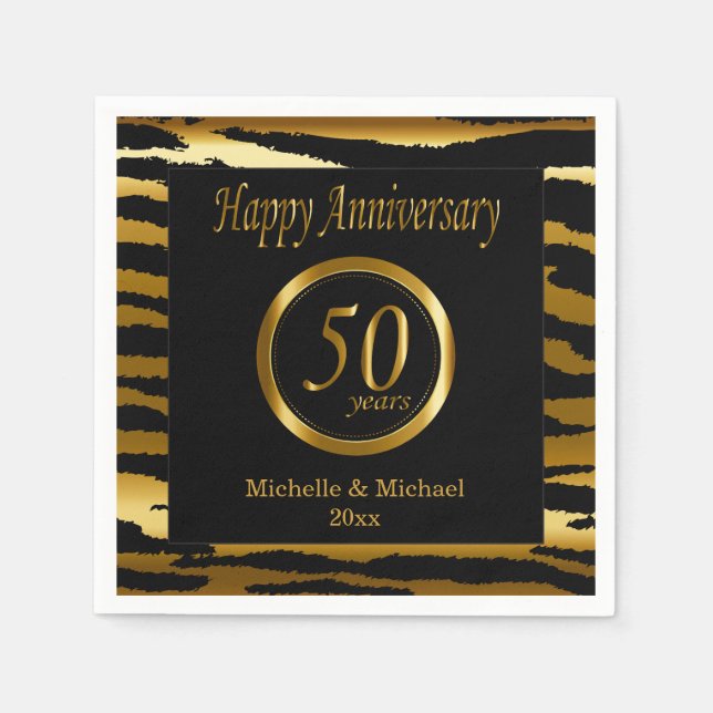 50th Golden Wedding Anniversary | Zebra Stripes Napkin (Front)