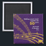 50th GOLDEN Wedding | MUSIC NOTES Magnet<br><div class="desc">Modern purple 50TH GOLDEN WEDDING ANNIVERSARY Magnet, including musical staves and 50 in GOLD against a deep PURPLE background. The main text reads MAKING SWEET MUSIC FOR 50 YEARS. There is CUSTOMIZABLE TEXT, which you can PERSONALIZE by adding the anniversary year, the names of the special couple and the current...</div>