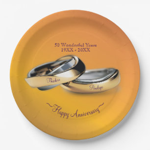 50th ✨💛 Golden Wedding Rings Anniversary Paper Plate