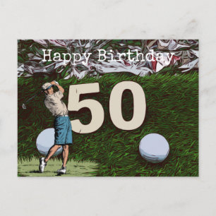50th Golf birthday card with golf ball