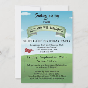 50TH GOLF BIRTHDAY PARTY WITH TEE TIME INVITATION