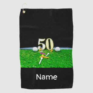 50th Golf birthday to golfer with balls and tees Golf Towel