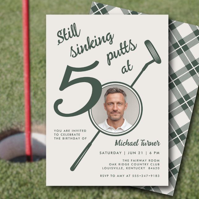 50th Golf Theme Birthday Adult Putter Photo Green Invitation (Creator Uploaded)