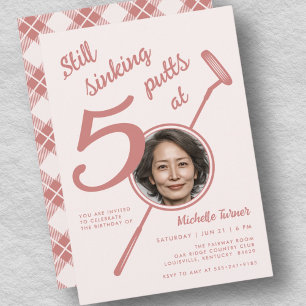 50th Golf Theme Birthday Adult Putter Photo Pink Invitation