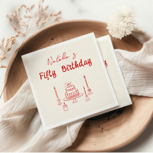 50th Hand Drawn Cake Candles Trendy Chic Birthday Napkin
