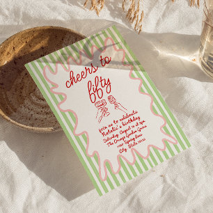 50th Hand Drawn Colourful Stripes Fifty Birthday Invitation