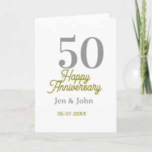 50th happy anniversary name date silver gold date card