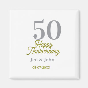 50th happy anniversary name date silver gold date magnet