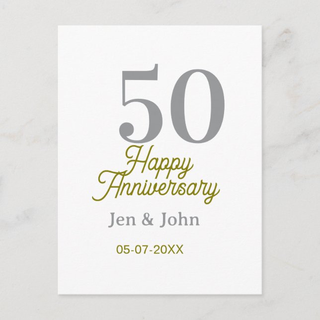 50th happy anniversary name date silver gold date  postcard (Front)