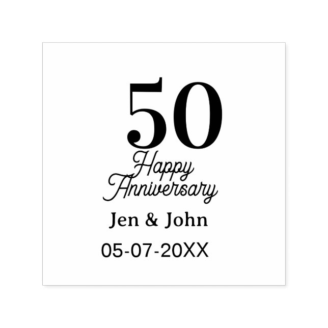 50th happy anniversary name date silver gold date  self-inking stamp (Design)