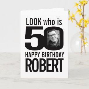 50th Happy Birthday 2 photos mono Card