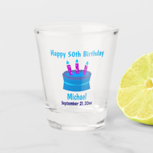 50th Happy Birthday Blue Cake Souvenir Shot Glass