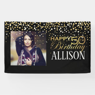 50th Happy Birthday design with golden confetti Banner