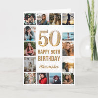 50th Happy Birthday Gold and White Photo Collage