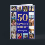 50th Happy Birthday Navy Blue & Gold Photo Collage Card<br><div class="desc">50th Happy Birthday Navy Blue and Gold Photo Collage Birthday Card. For further customisation,  please click the "Customise it" button and use our design tool to modify this template.</div>