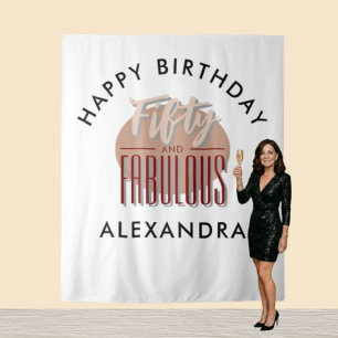 50th Happy Birthday Photobooth Backdrop Tapestry