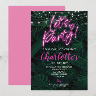 50th Invite pink neon black birthday Invitation