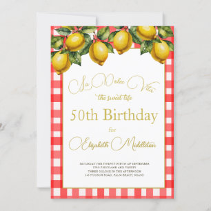 50th Italian Lemon Botanical Red White Pattern Invitation