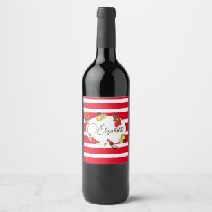 50th Italian Lemon Botanical Red White Stripe Wine Label