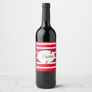 50th Italian Lemon Botanical Red White Stripe  Wine Label