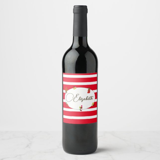 50th Italian Lemon Botanical Red White Stripe  Wine Label (Front)