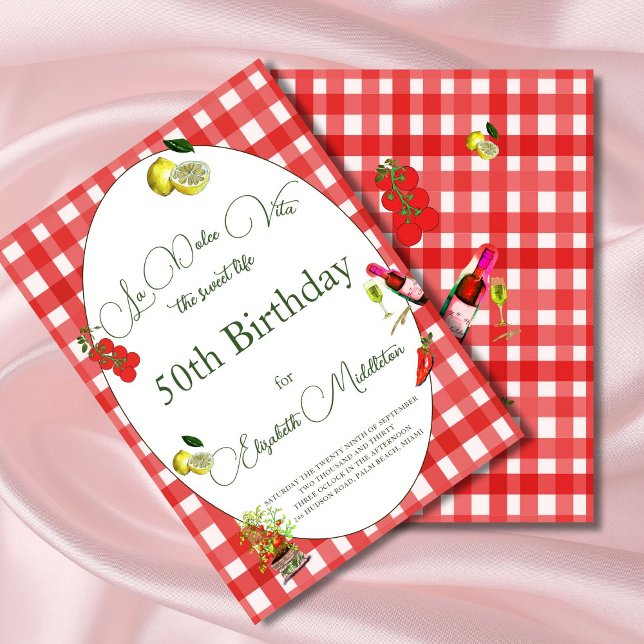 50th Italian Theme Lemon Red White Botanical  Invitation (Creator Uploaded)