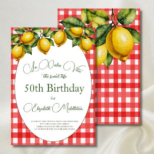 50th Italian Theme Lemon Red White Pattern  Invitation