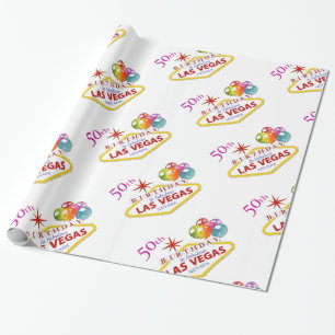 50th Las Vegas Birthday Wrapping Paper, 30" x 6' Paper
