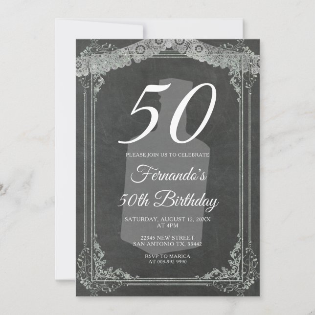 50TH Mexican birthday Tequila Party Chalkboard Invitation (Front)