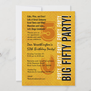 50th Modern Birthday Gold and Black Grunge Invitation
