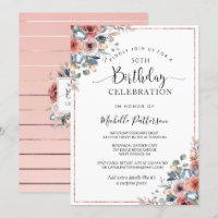 50th (or other) Birthday Pink Gold, Blush Floral